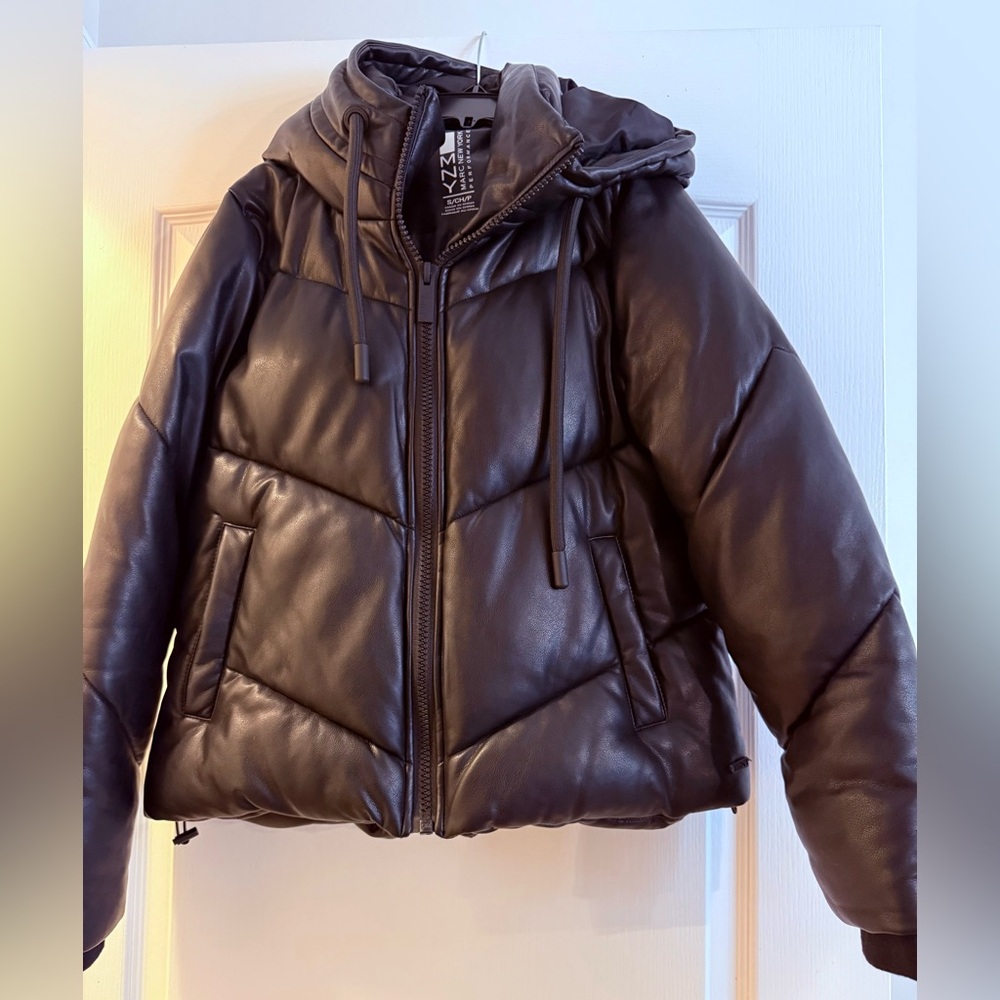 Black Puffer Jacket Marc NY Sz sm faux leather